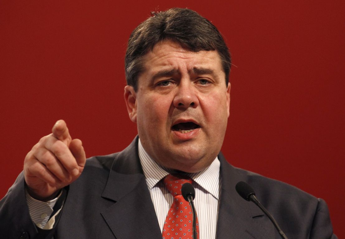 Gabriel, leader of the Social Democratic Party (SPD), gives a speech during a federal state party congress in Dortmund
