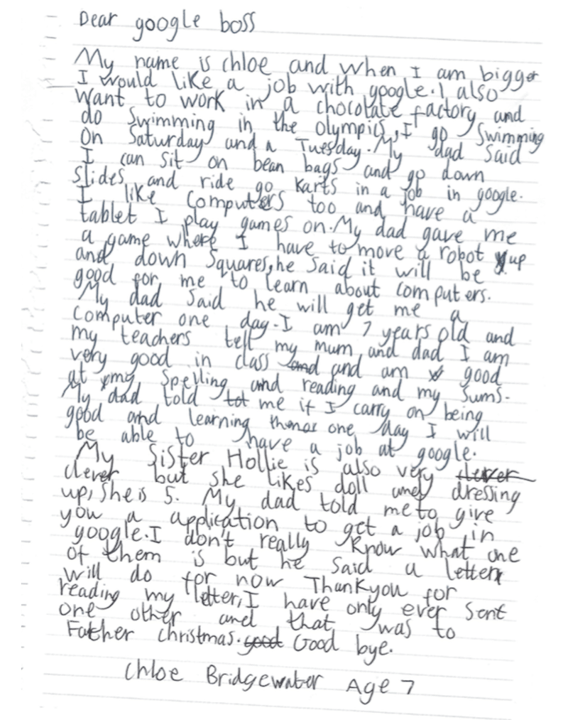 chloe bridgewater google letter